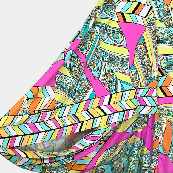 TRINA TURK Tuvalu Tunic Swim Cover Kaftan Dress Size Large Pink Multi Tropical - Picture 4 of 7